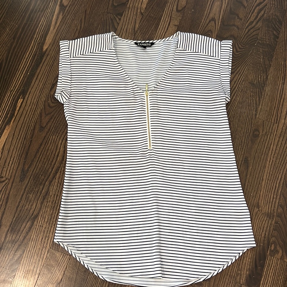 Express Black and White Striped Blouse